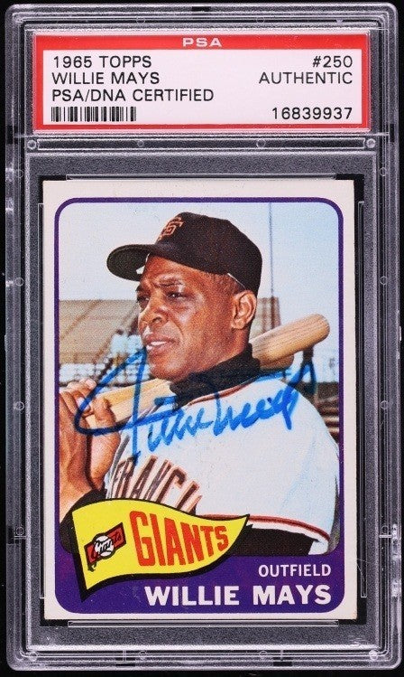 Willie Mays Signed Auto 1965 Topps 250 Baseball Card Giants HOF PSA DNA0