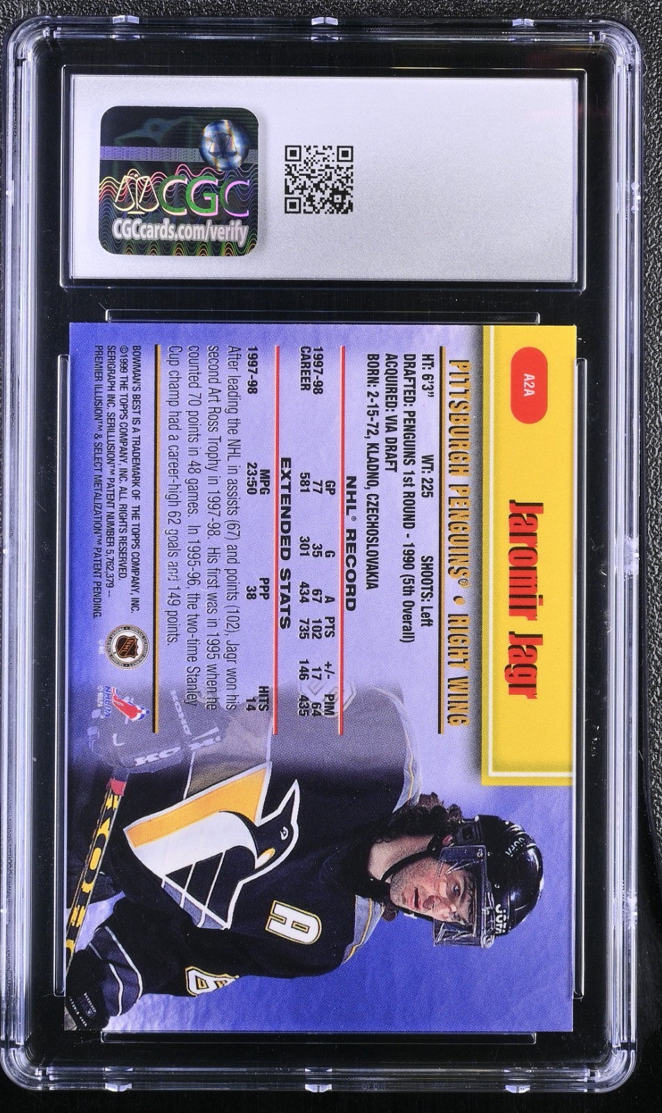 1998 Bowman's Best Jaromir Jagr Signed A2A SSP CGC 8.5 Auto 101