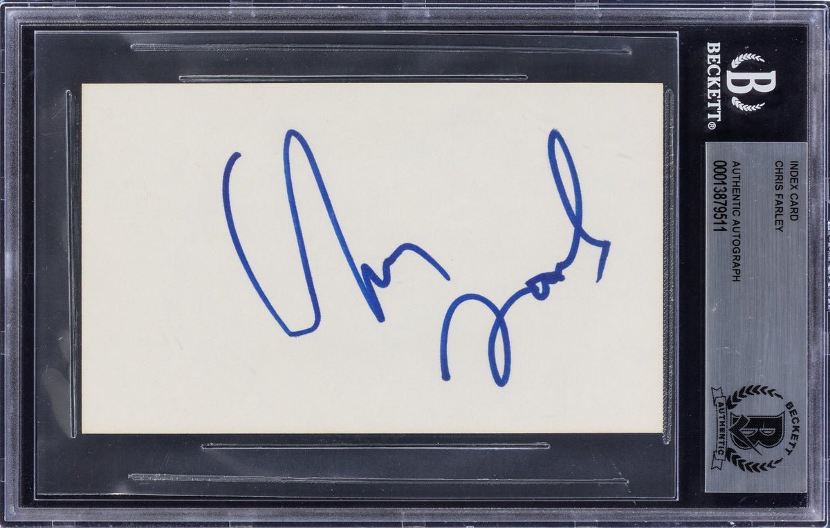 Chris Farley Signed 3x5 Index Card SNL Beckett BAS Encapsulated0