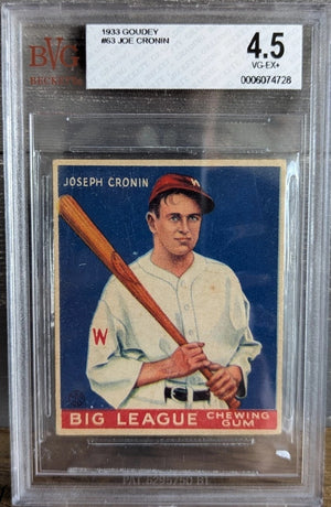 1933 Goudey 63 Joe Cronin Boston Red Sox HOF Beckett BVG 4.5 VG EX+