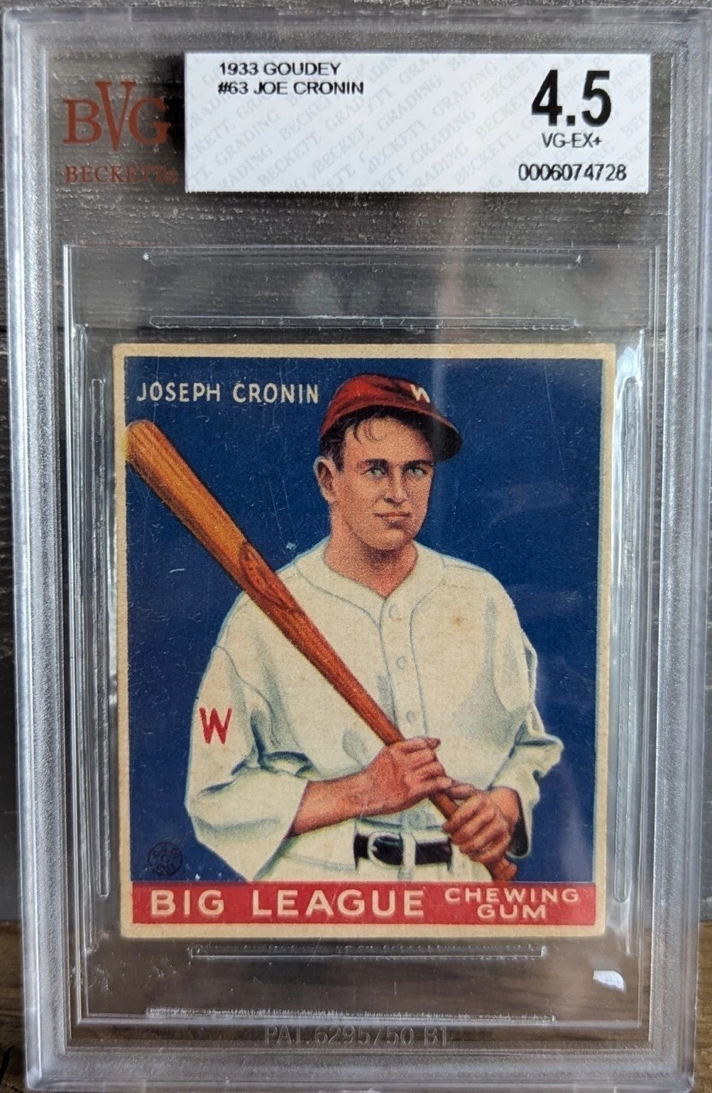 1933 Goudey 63 Joe Cronin Boston Red Sox HOF Beckett BVG 4.5 VG EX+0