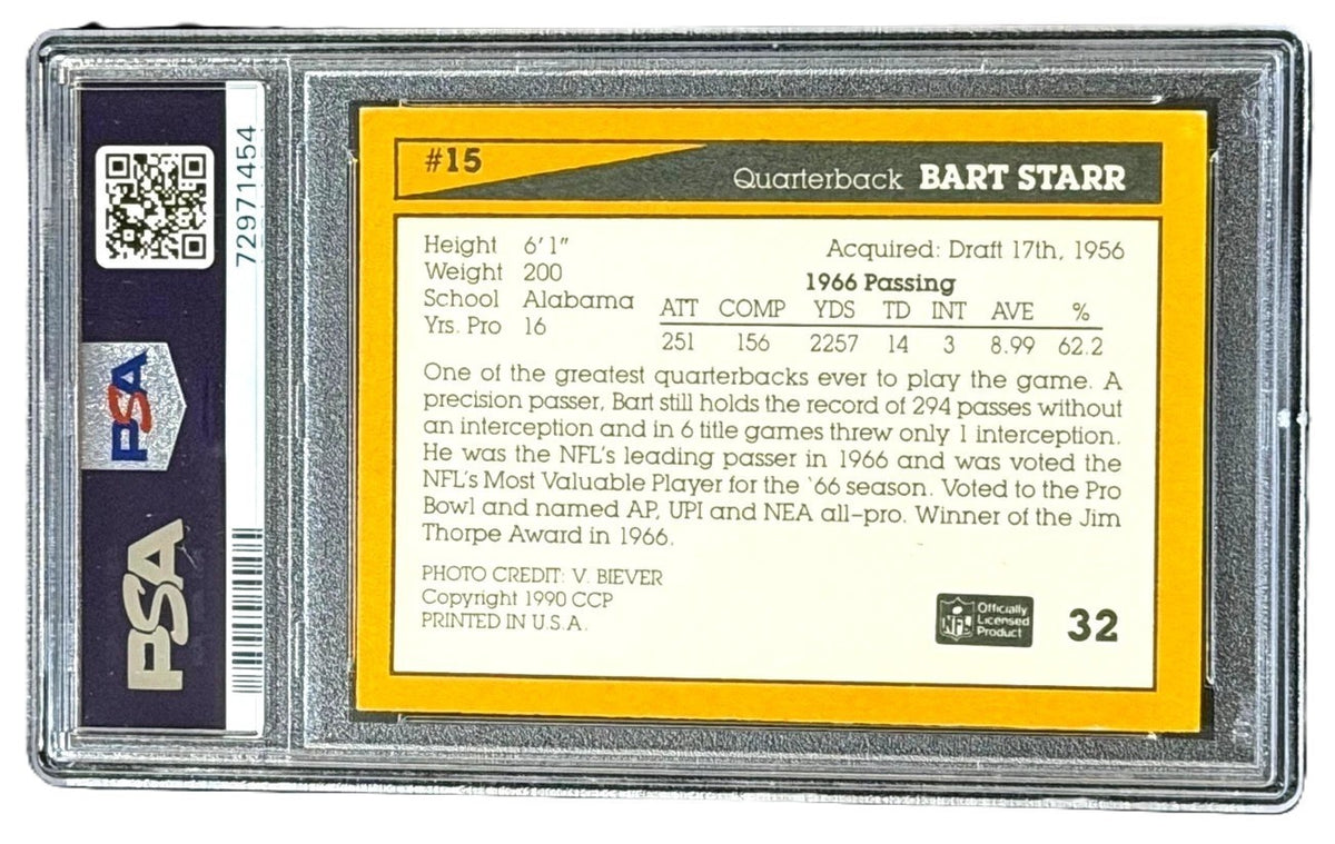 Bart Starr Signed 1990 Packers #32 25th Anniversary Card PSA PSA/DNA1