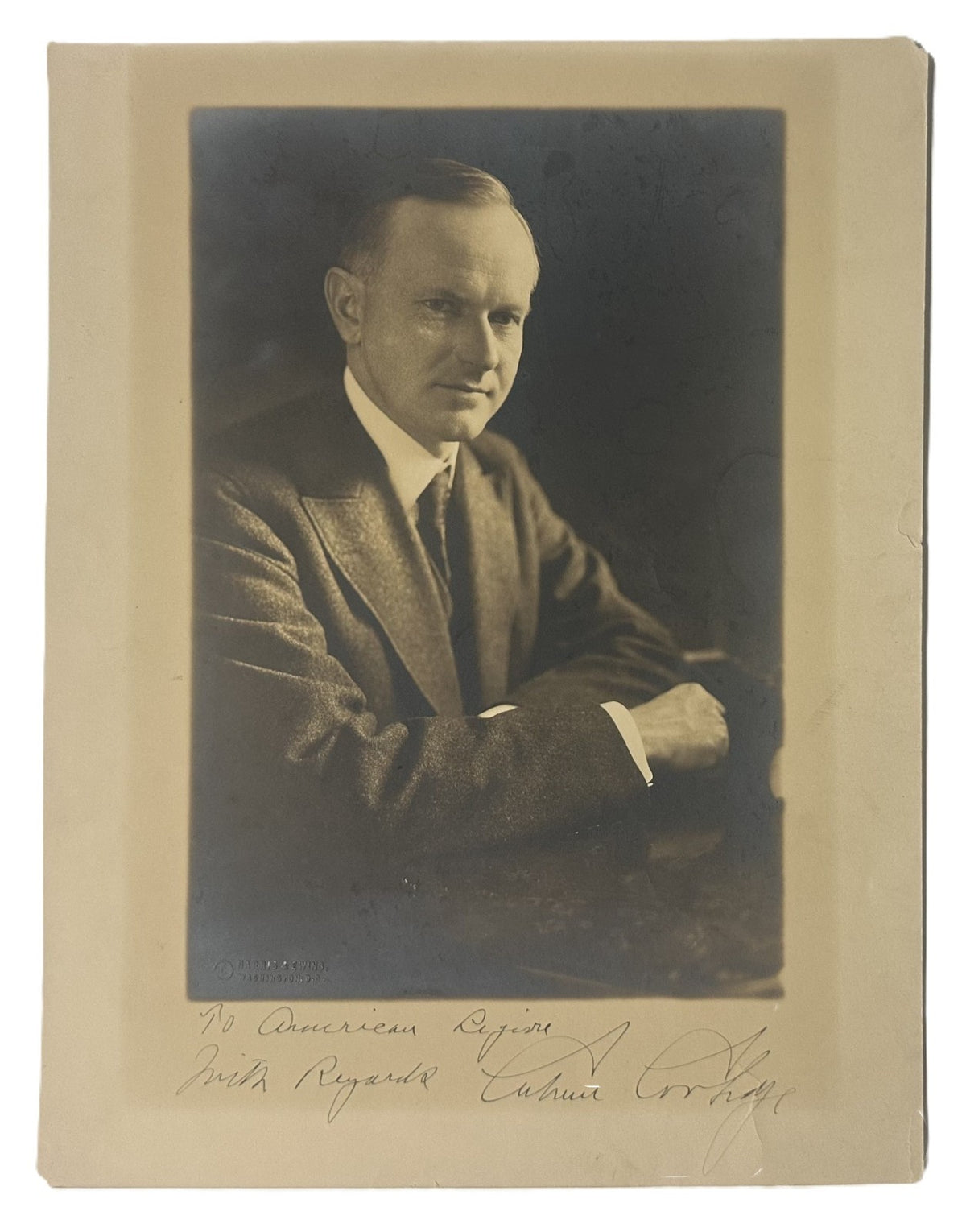 Calvin Coolidge Signed Auto 10x12 Harris and Ewing Photo President Grad LOA0