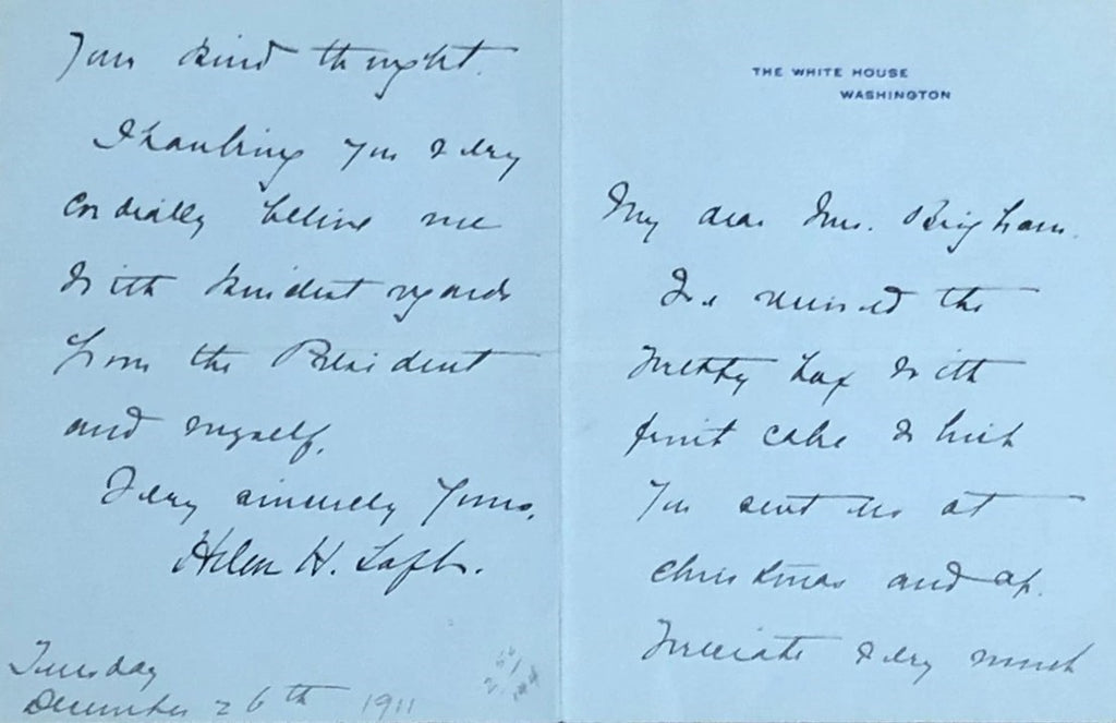 Helen Taft Signed Auto Handwritten 1911 White House Letter First Lady Grad LOA0