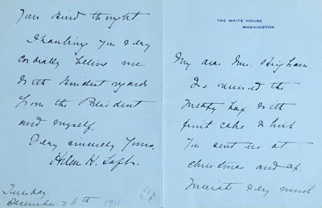 Helen Taft Signed Auto Handwritten 1911 White House Letter First Lady Grad LOA0