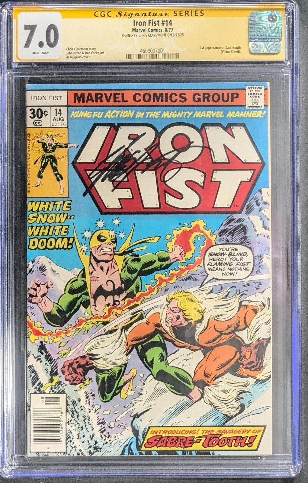1977 Iron Fist #14 Sabertooth 1st Chris Claremont Signed Signature CGC 7.00