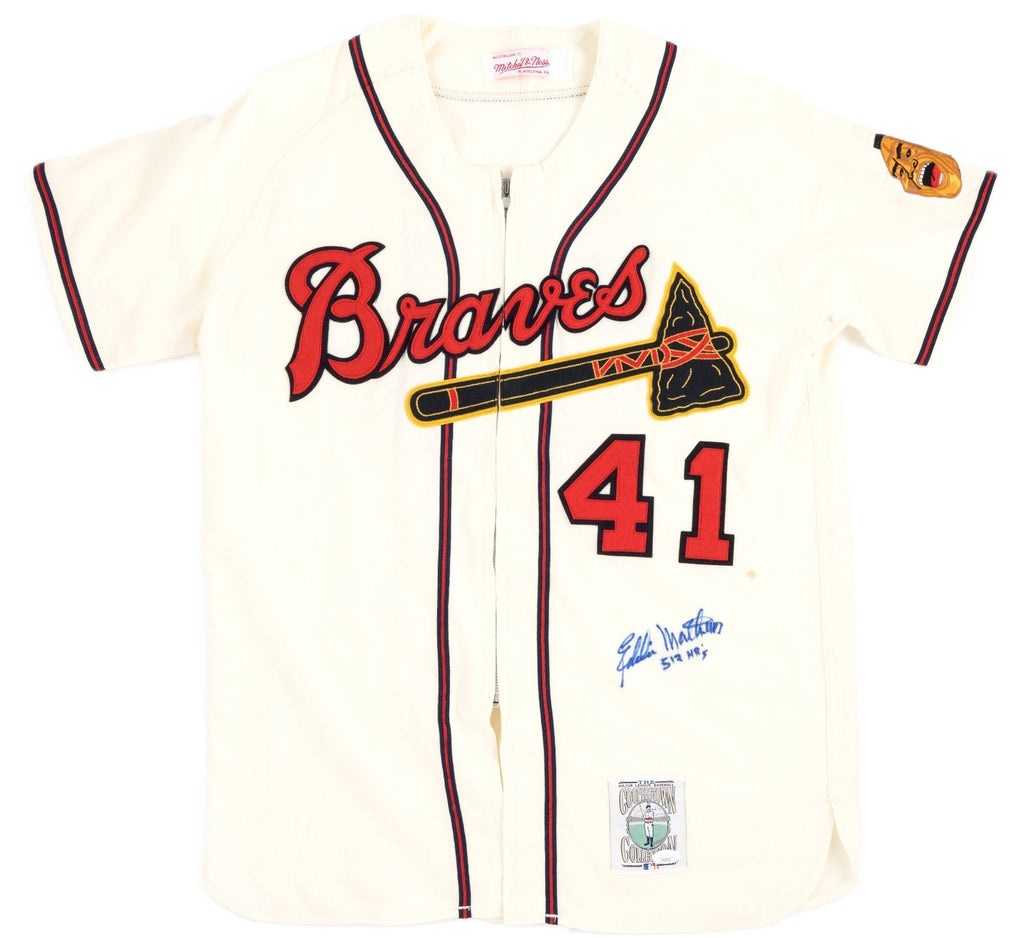 Eddie Mathews Signed Auto 512 HRs Mitchell & Ness Milwaukee Braves Jersey GRAD0