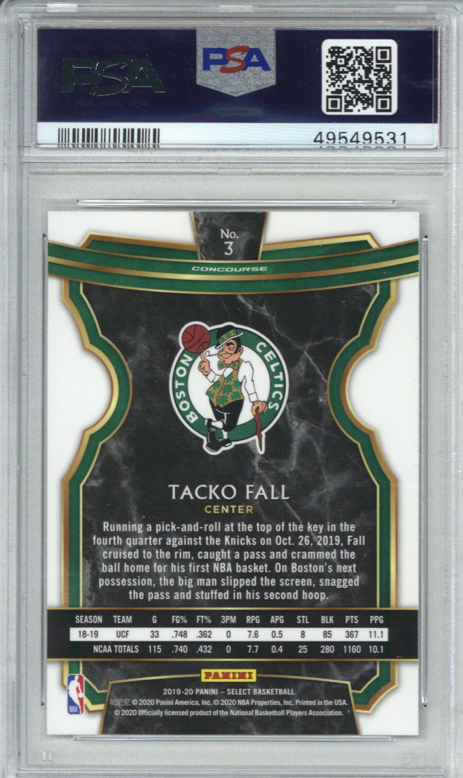 2019 Panini Select 3 Tacko Fall PSA 91