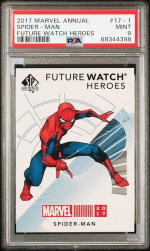 2017 Upper Deck Marvel Annual Future Watch Heroes Achievements Spider Man PSA 9