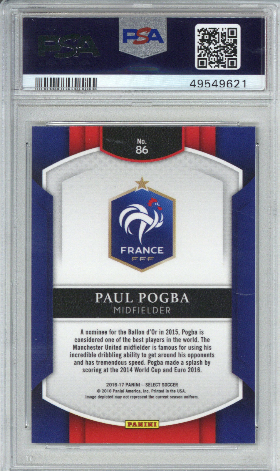 2016 Panini Select 86 Paul Pogba PSA 91