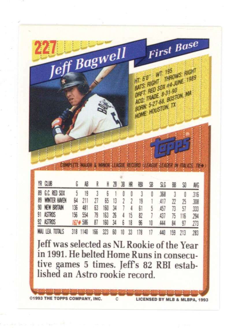Jeff Bagwell 1993 Topps Trading Card #227 1