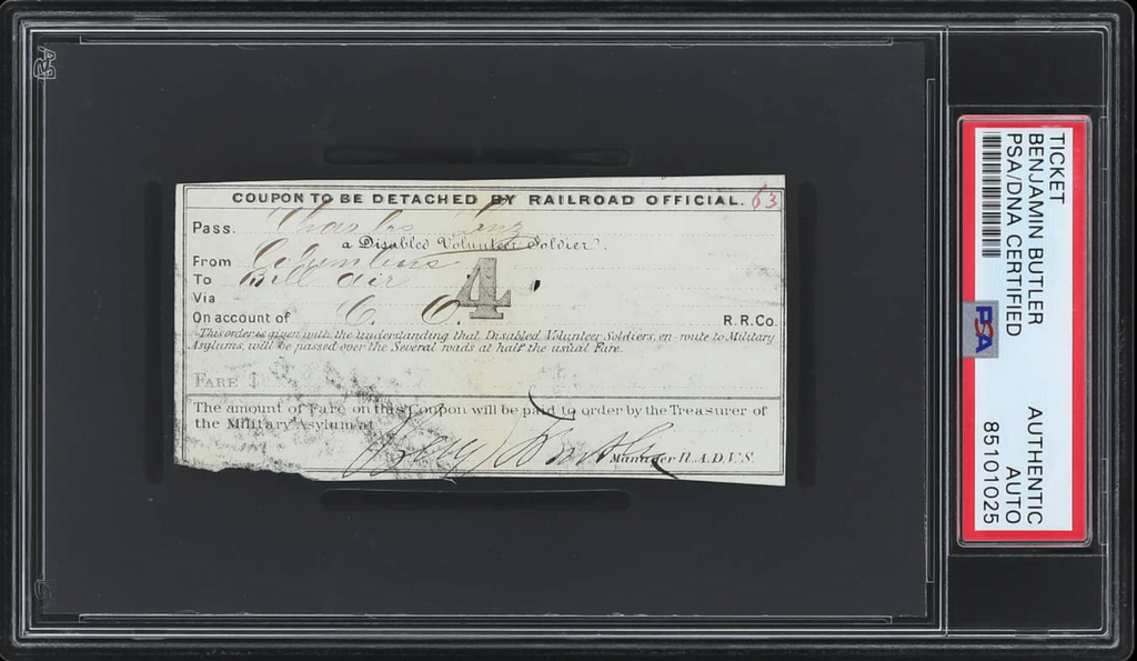 Benjamin Butler Signed Railroad Ticket Columbus Ohio PSA/DNA0
