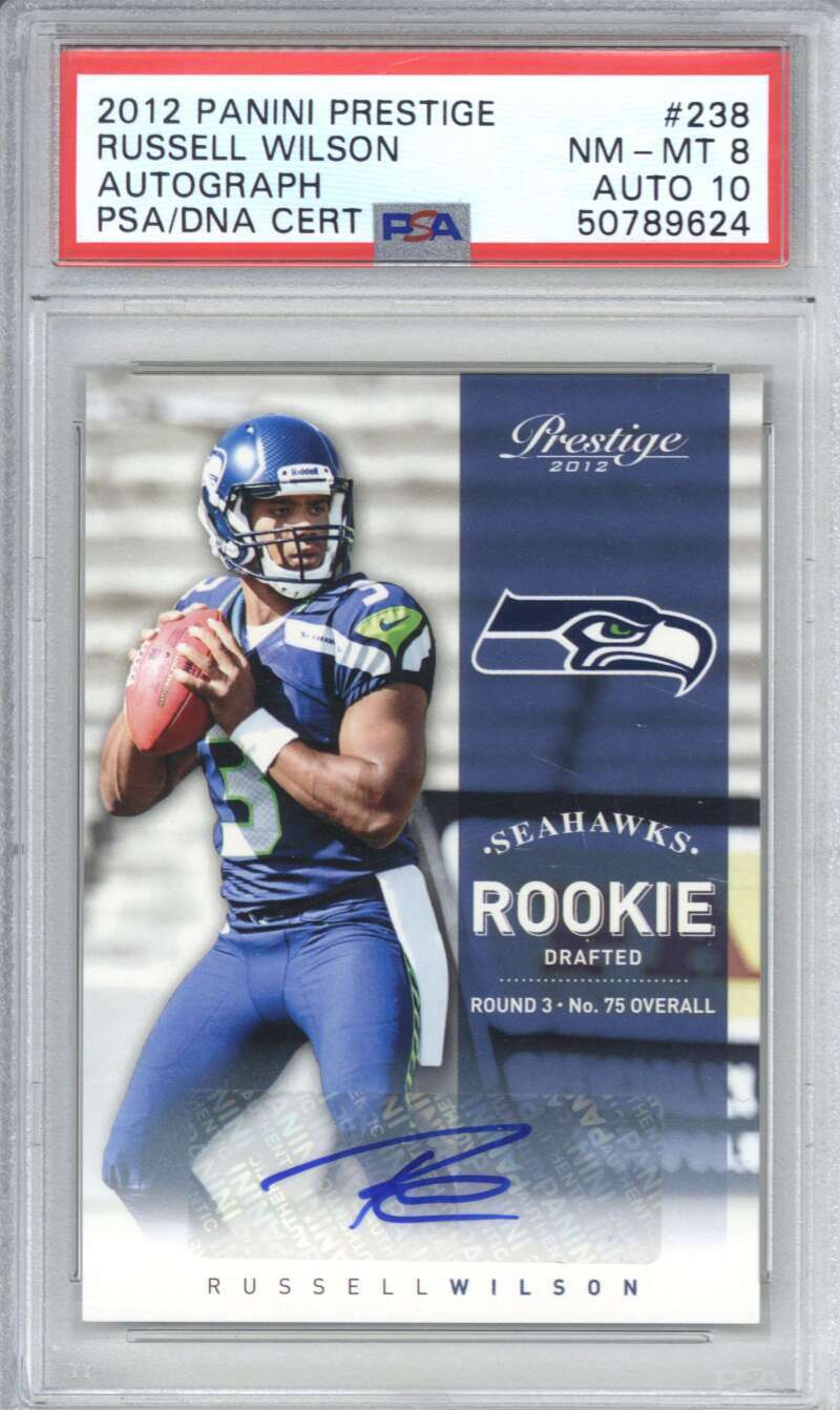 2012 Panini Prestige 238 Russell Wilson Auto /499 PSA 8 10 0