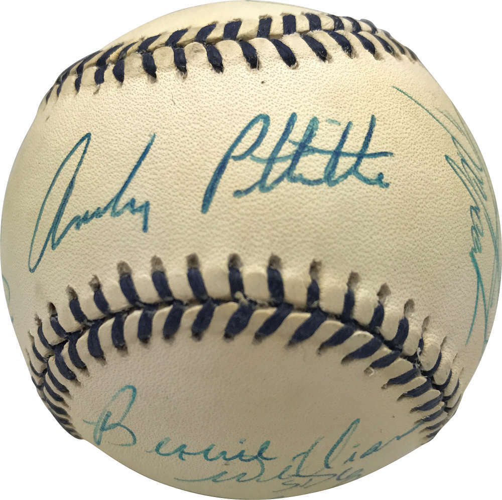1996 Yankees Team Signed OAL Mickey Mantle Baseball Jeter Rivera PSA/DNA4