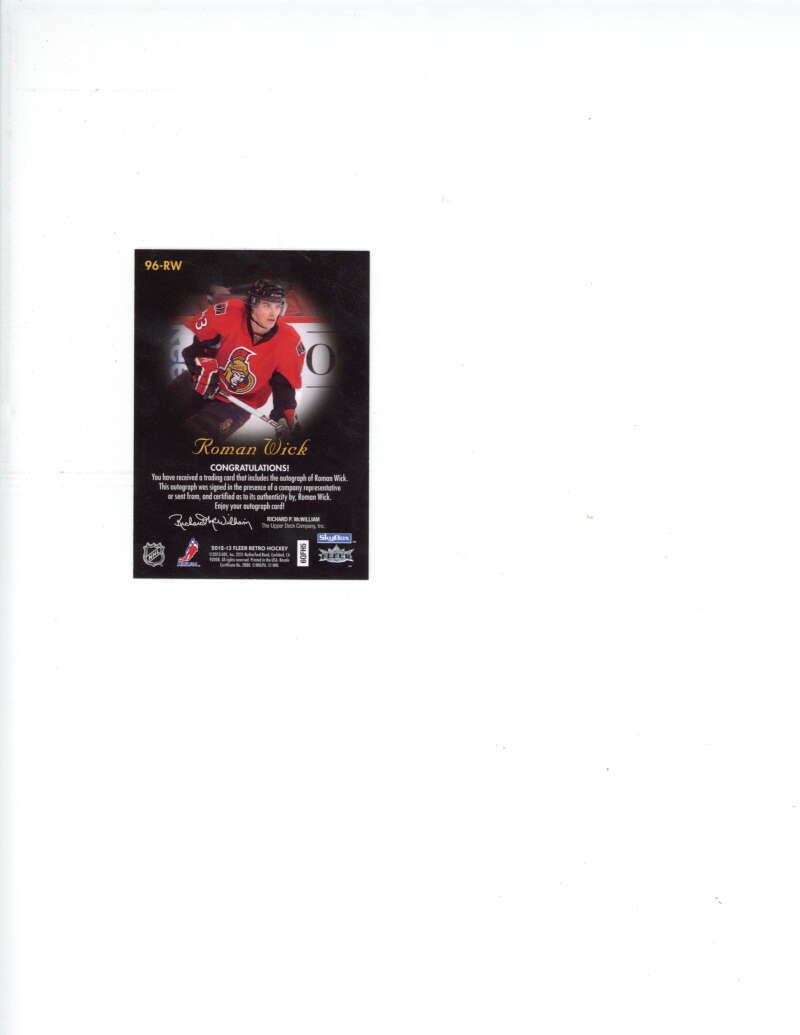 Roman Wick Signed Auto 2012 13 Fleer Retro 1