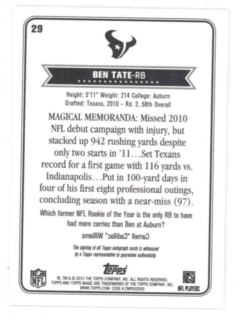Ben Tate Signed Auto 2012 Topps Magic Rookie #29 1