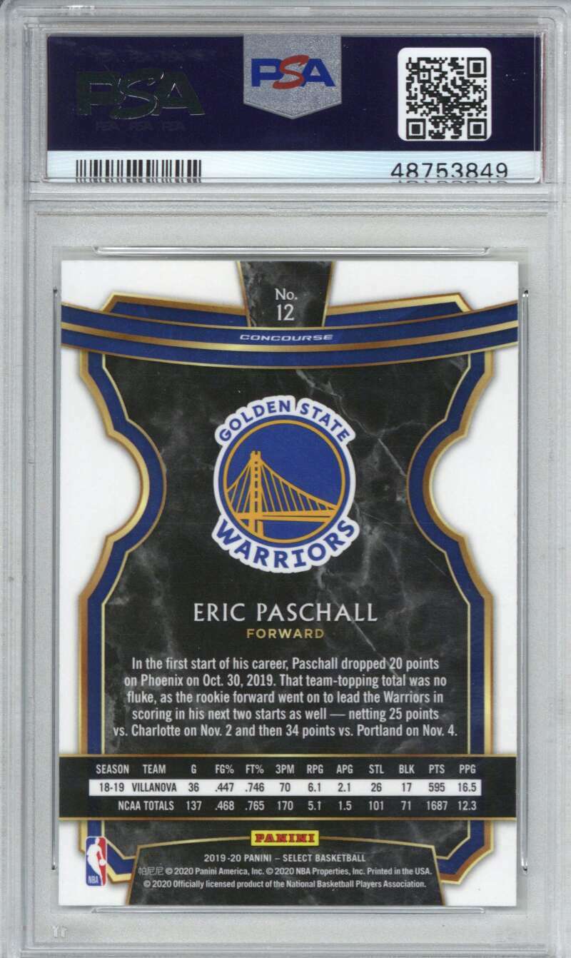 2019 Panini Select 12 Eric Paschall PSA 91