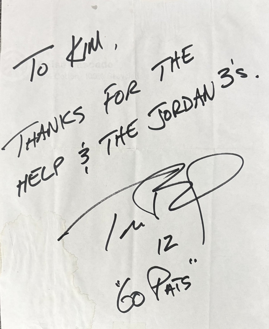 Tom Brady Signed Auto c.2002 Handwritten Note Thanks for the Help Jordan 3s GRAD0