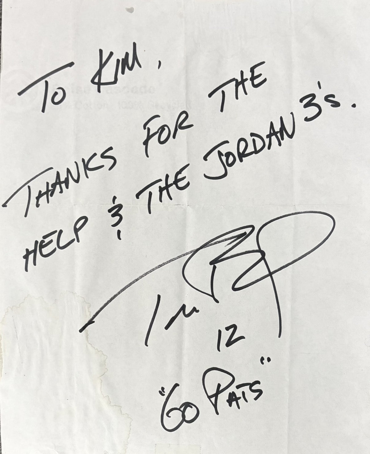 Tom Brady Signed Auto c.2002 Handwritten Note Thanks for the Help Jordan 3s GRAD0