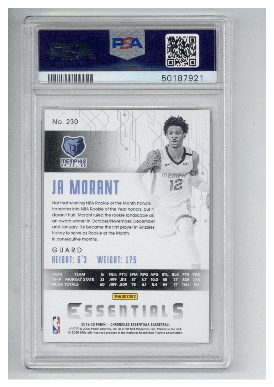 2019 Panini Chronicles Ja Morant 230 PSA 91