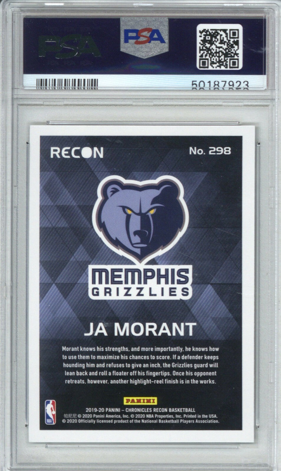 2019 Panini Cronicles #298 Ja Morant PSA 101