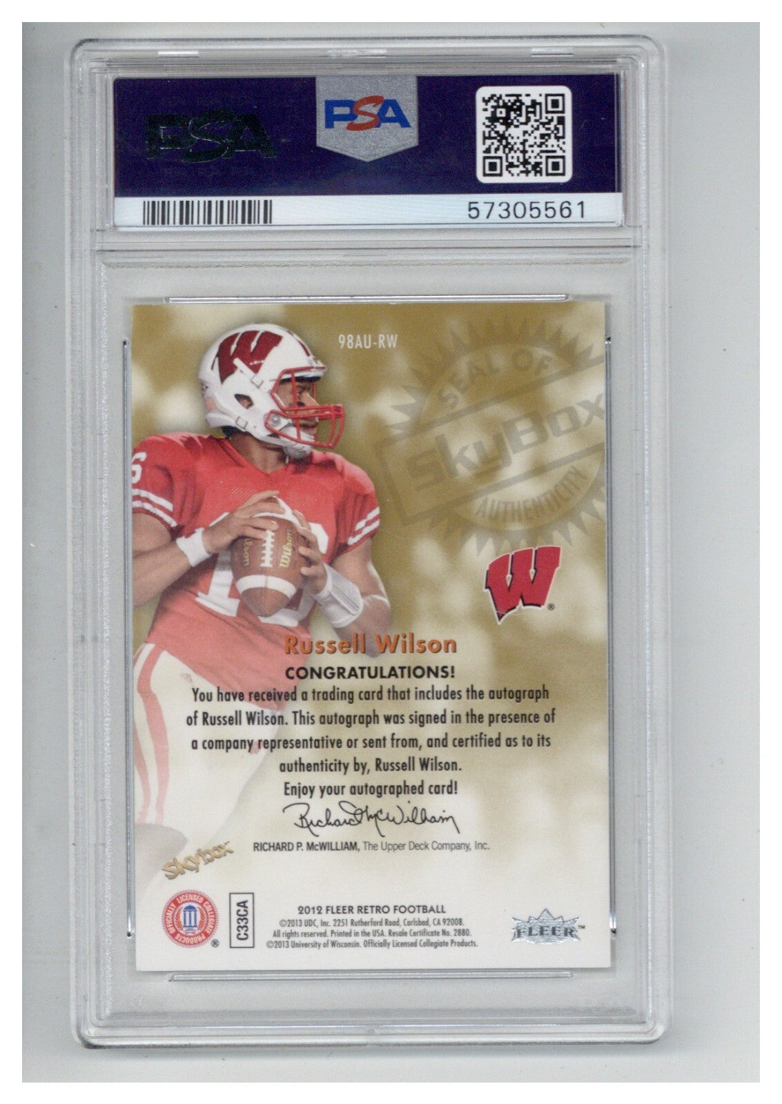 2012 Fleer Retro 1998 Autographics Russell Wilson Auto PSA 81