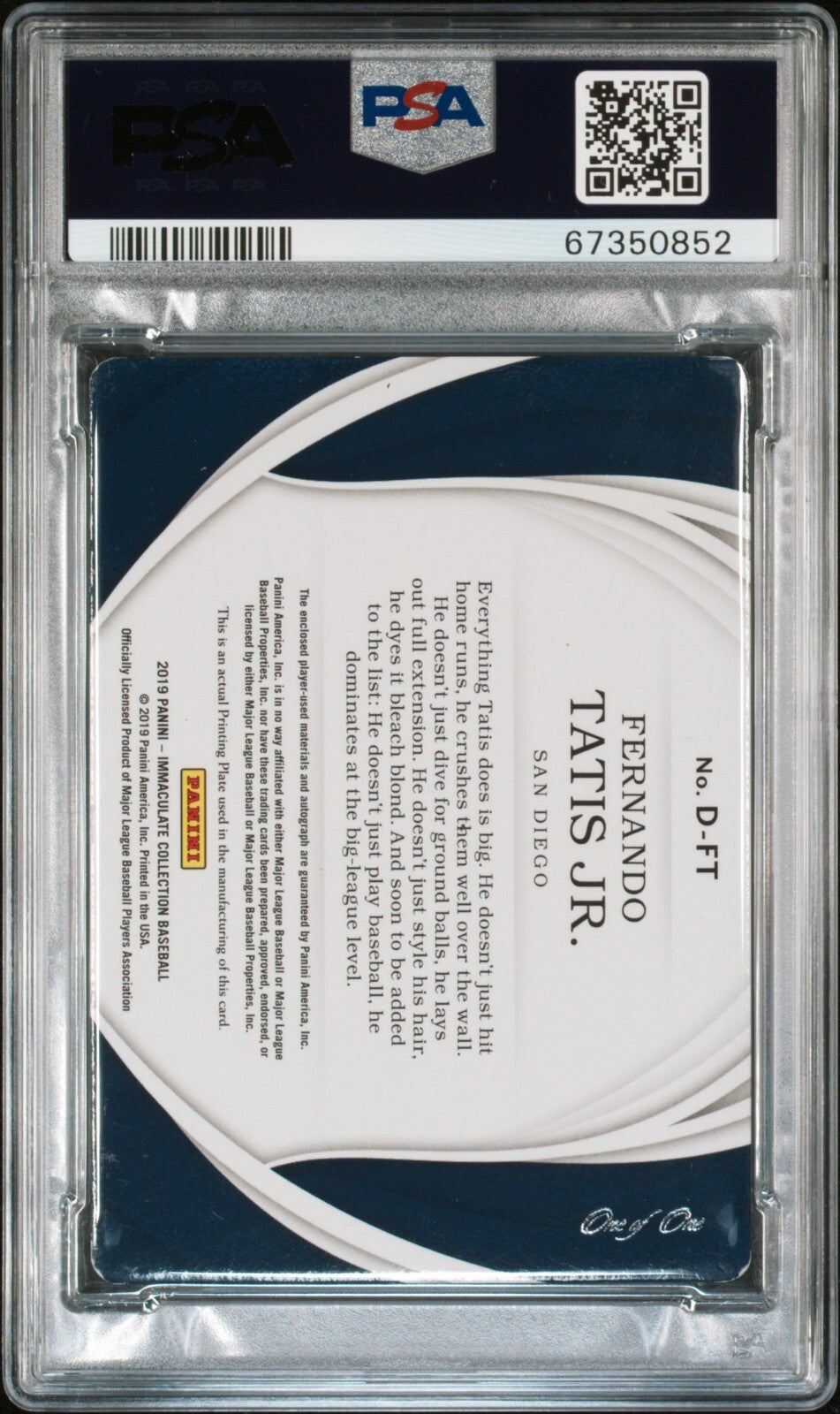 2019 Immaculate Relics Fernando Tatis Jr Cyan Printing Plate 1/1 Auto PSA 101