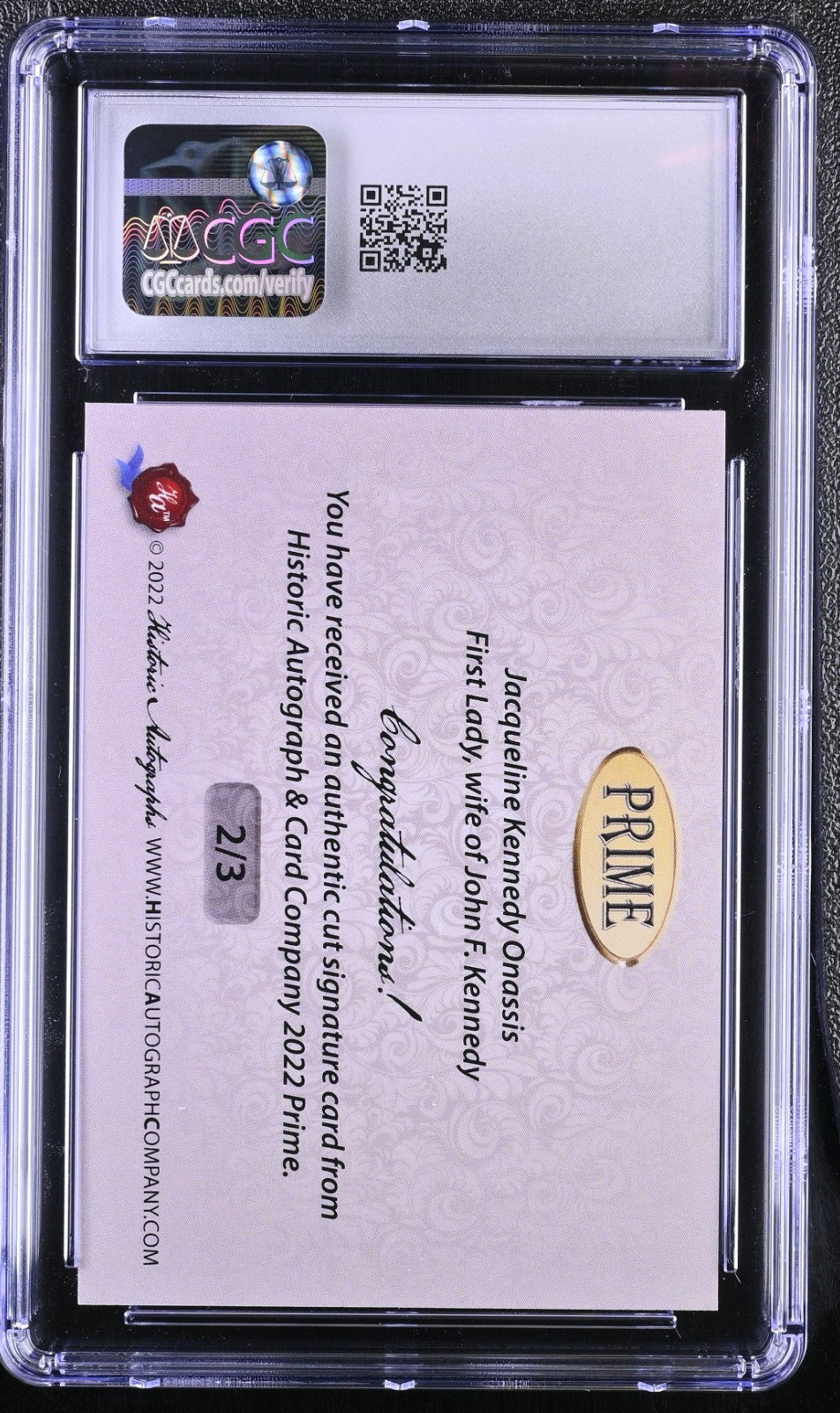 2022 Historical Autographs HA Prime Jacqueline Kennedy Signed /3 CGC 9 Auto 101