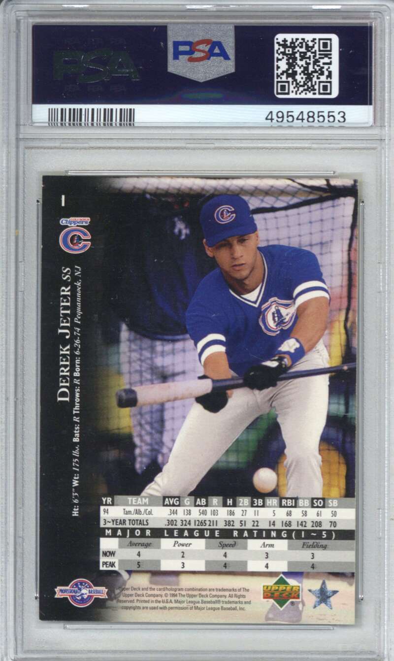 1995 Upper Deck Minor League 1 Derek Jeter Auto Signed PSA 1