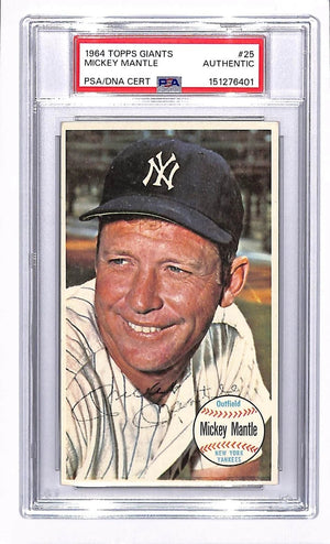Mickey Mantle Signed Auto 1964 Topps Giants 25 Baseball Card Vintage PSA DNA