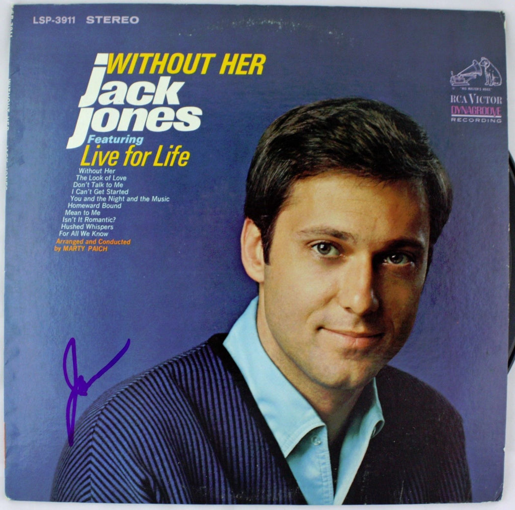 Jack Jones Signed Without Her Album LP Record JSA Authentic0
