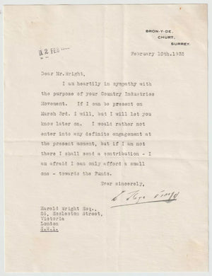 David Lloyd George Signed Auto 1932 Typed 7x9 Letter Prime Minister Grad LOA