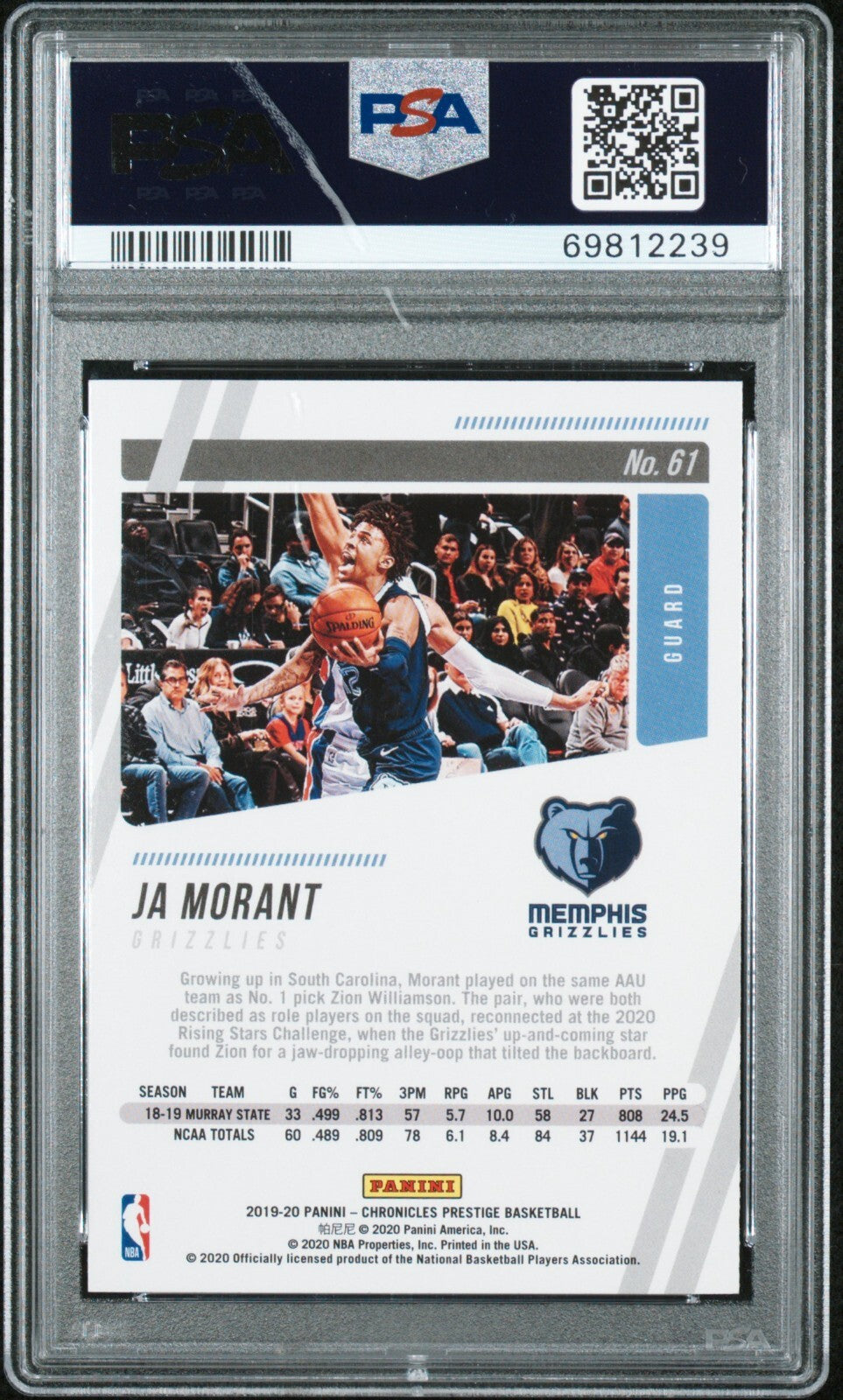 2019 Panini Chronicles 61 Ja Morant PSA 91