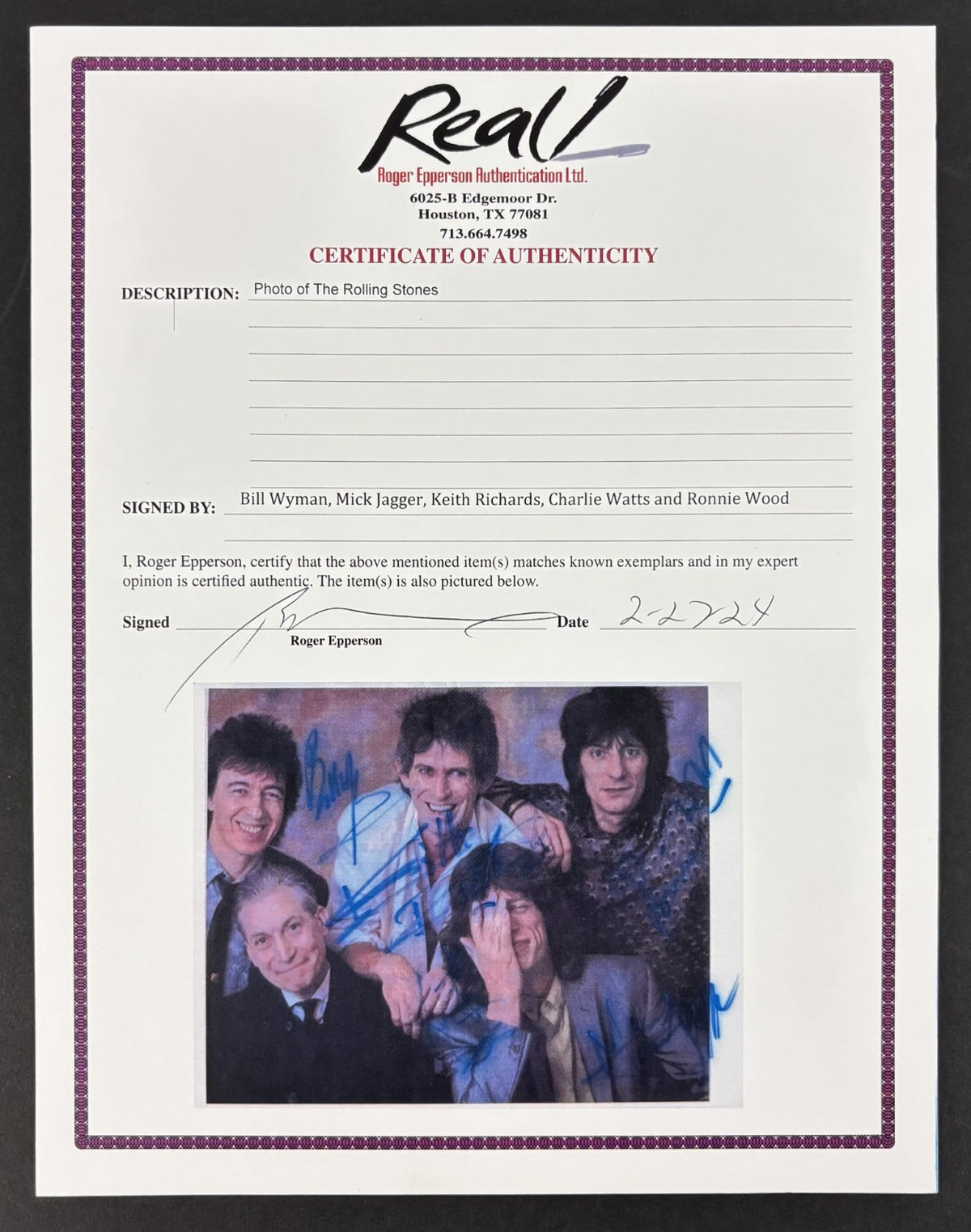 Rolling Stones Signed 8x10 Photo Mick Jagger Keith Richards +3 REAL Epperson LOA1