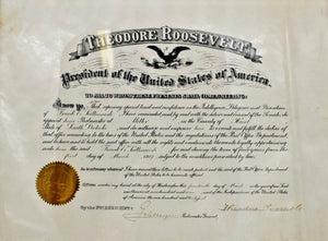 President Theodore Roosevelt Signed Auto 1907 Postmaster Appointment GRAD