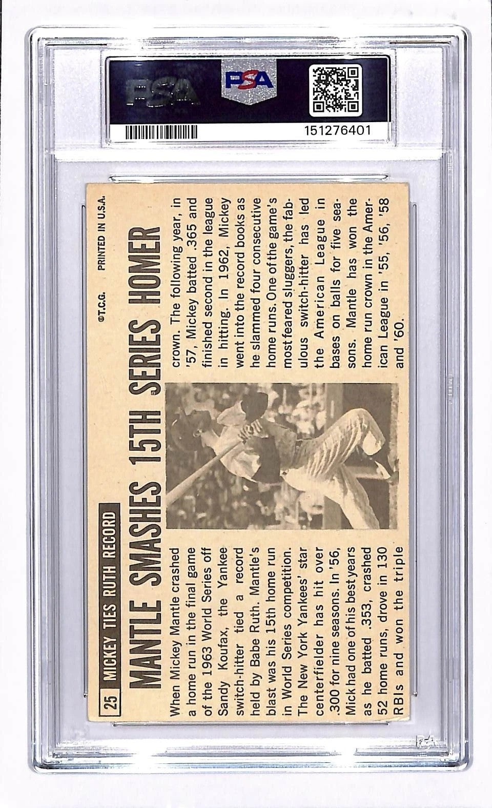 Mickey Mantle Signed Auto 1964 Topps Giants 25 Baseball Card Vintage PSA DNA1