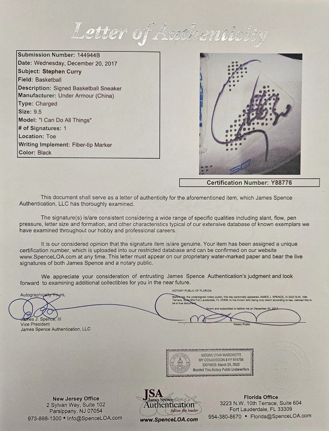 Stephen Curry Signed Under Armour UA Splash Party Birthday Cake Sneakers JSA LOA3