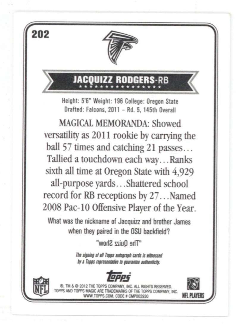 Jacquizz Rodgers Signed Auto 2012 Topps Magic Rookie #202 1