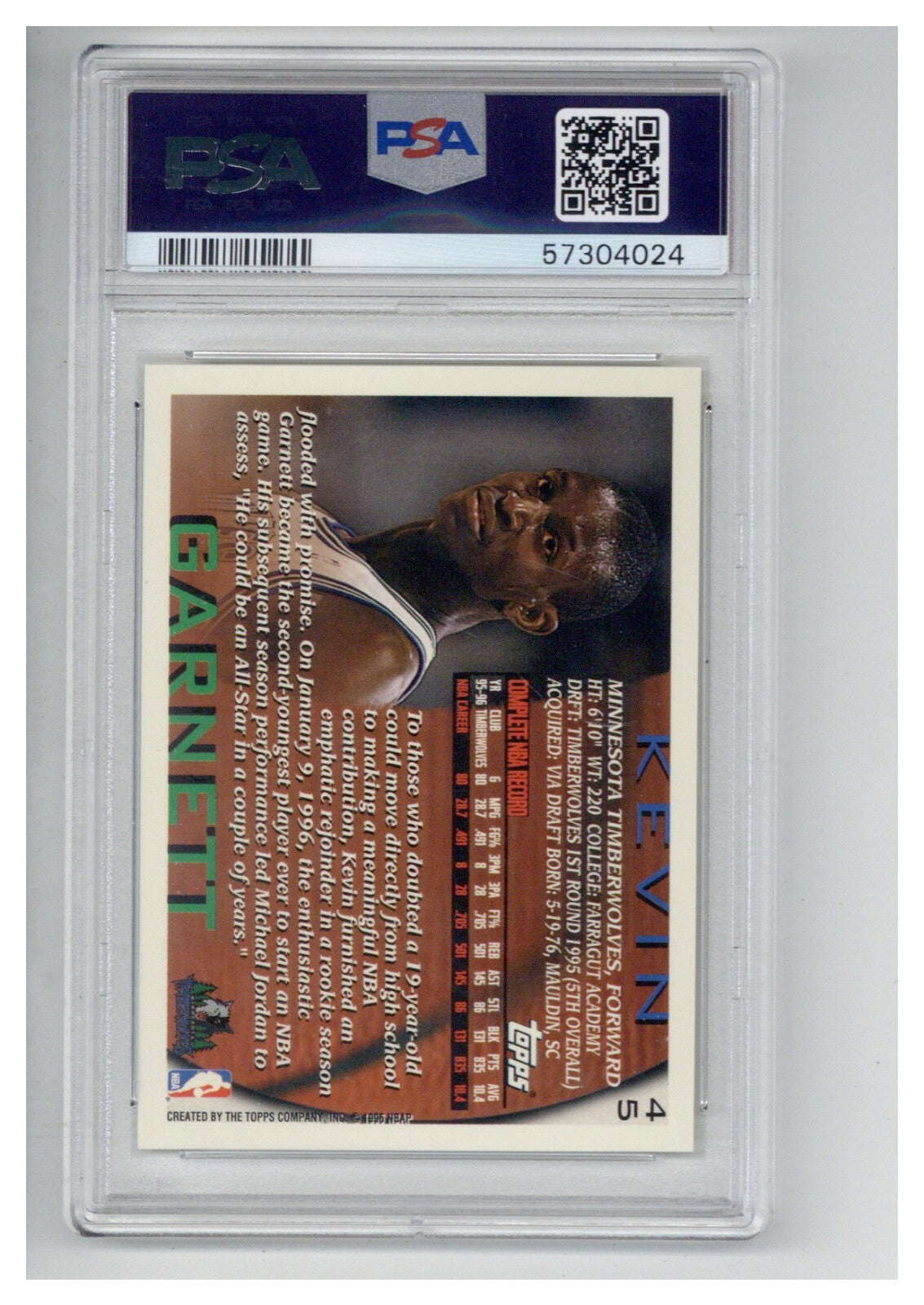 1996 Topps 45 Kevin Garnett PSA 91