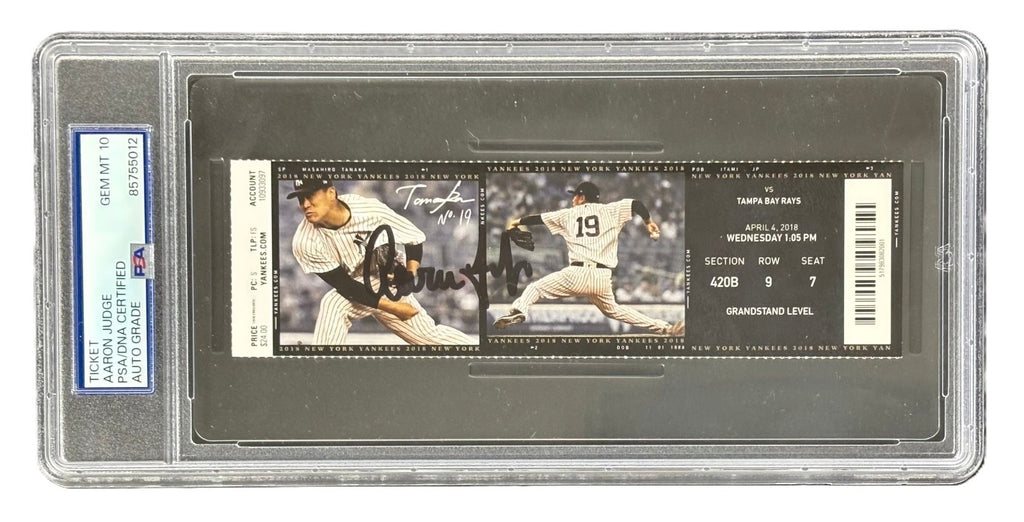 Aaron Judge Signed 1st Home Run HR 2018 April 4th Yankees Ticket PSA PSA/DNA 100