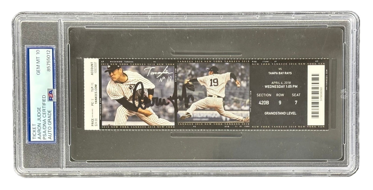 Aaron Judge Signed 1st Home Run HR 2018 April 4th Yankees Ticket PSA PSA/DNA 100