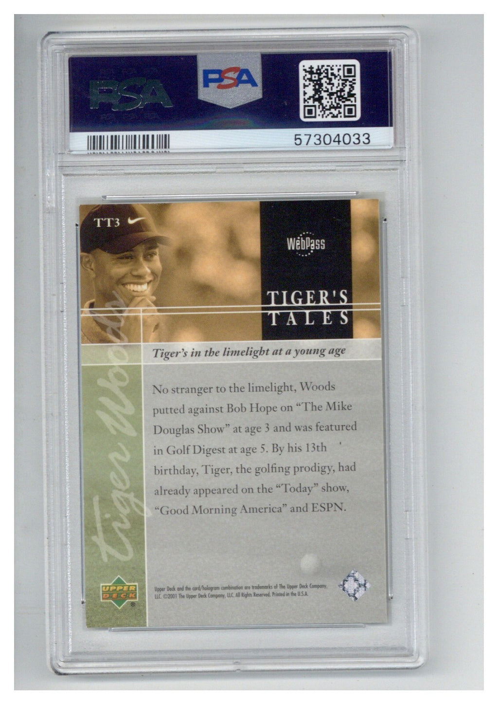 2001 Upper Deck Tiger's Tales TT3 Tiger Woods PSA 81
