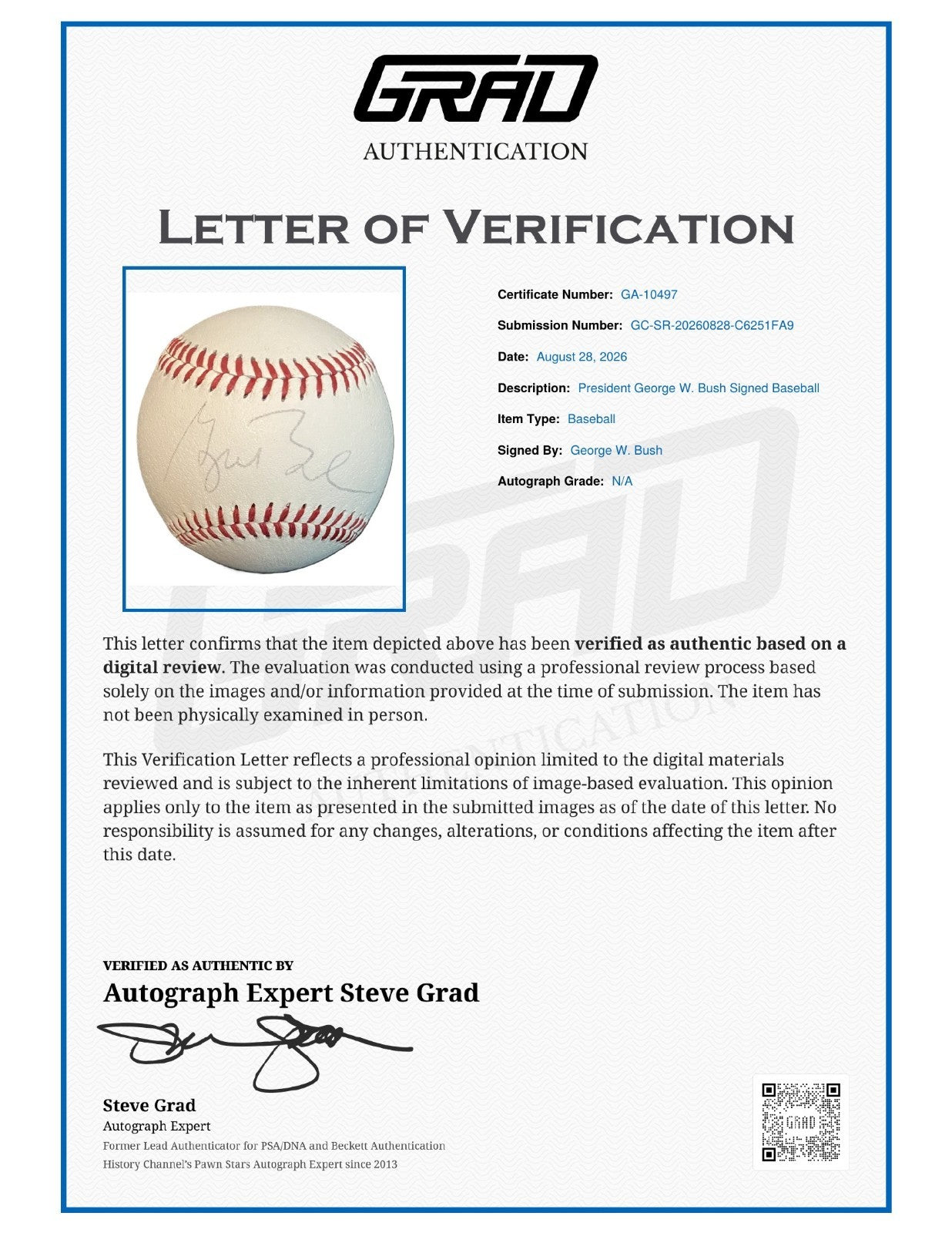 George W Bush Signed Auto Baseball President Grad LOA2