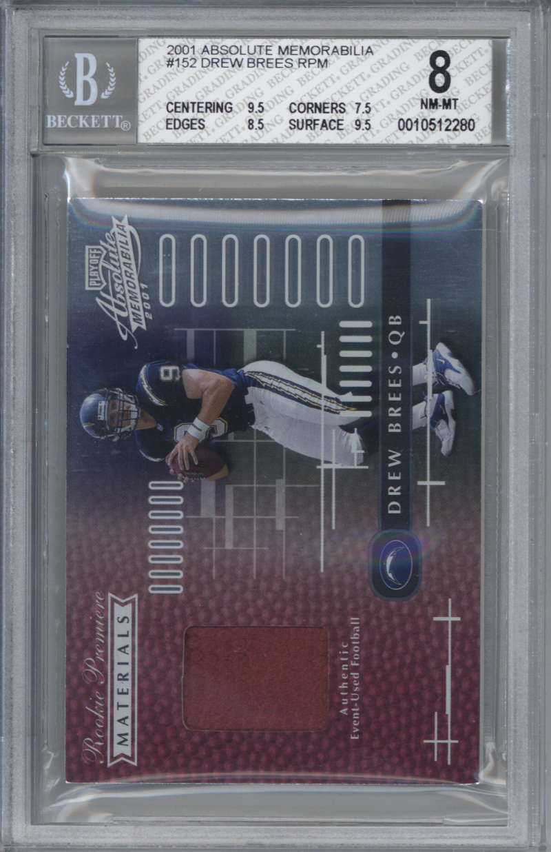 Drew Brees 2001 Absolute #152 Rookie Patch Card RC /850 BGS 8 1