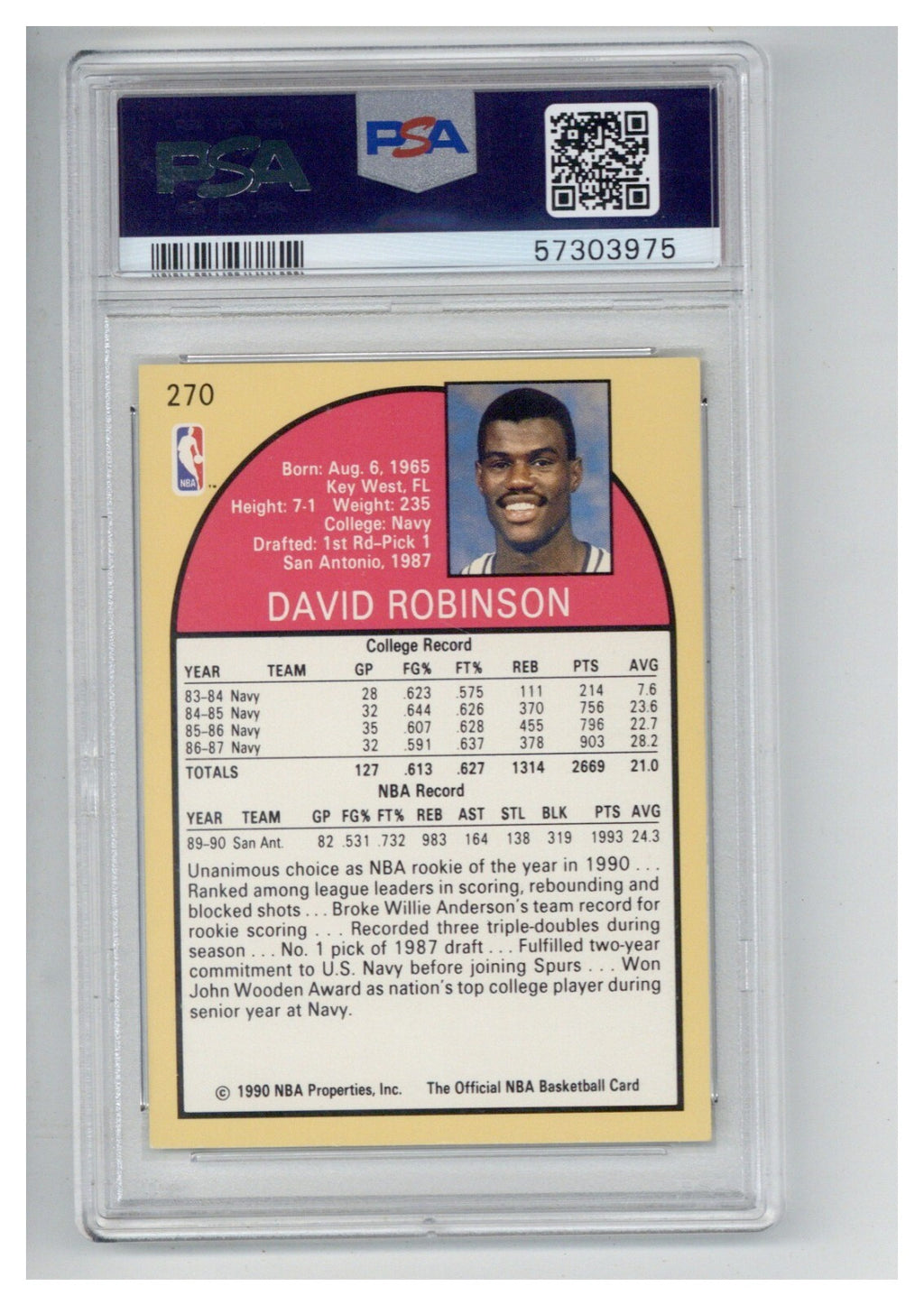 1990 Hoops 270 David Robinson PSA 71