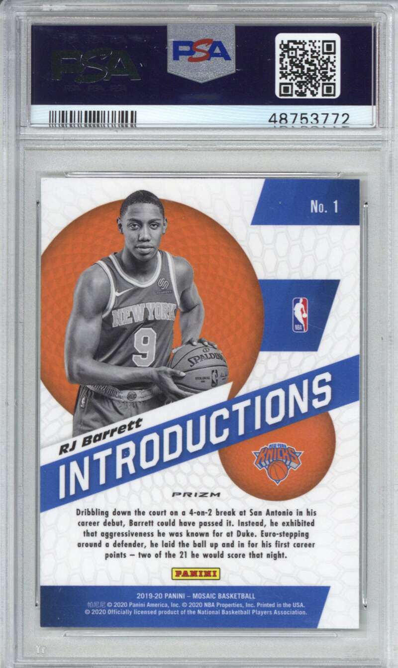 2019 Panini Mosaic Introductions 1 RJ Barrett Mosaic PSA 91
