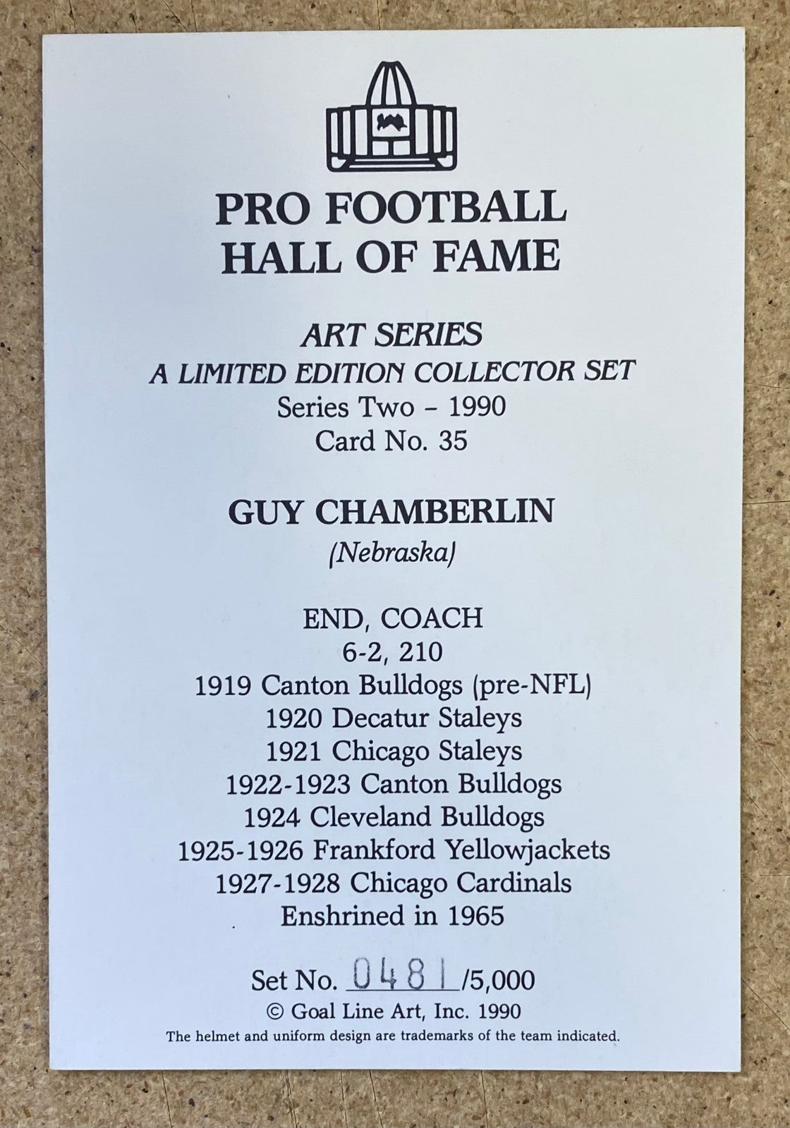 Guy Chamberlain Goal Line Art HOF Card /5000 19901