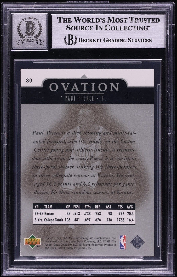 Paul Pierce Signed Auto 1998 UD Ovation 80 Rookie Card Beckett BAS GEM MINT 101