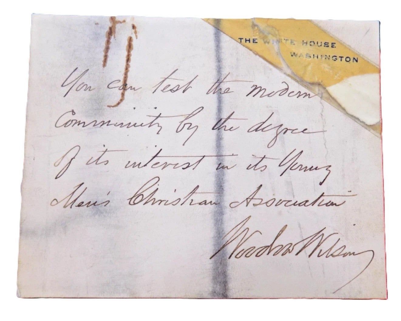 Woodrow Wilson Signed Auto White House Card Christian Young Men Quote Grad LOA0