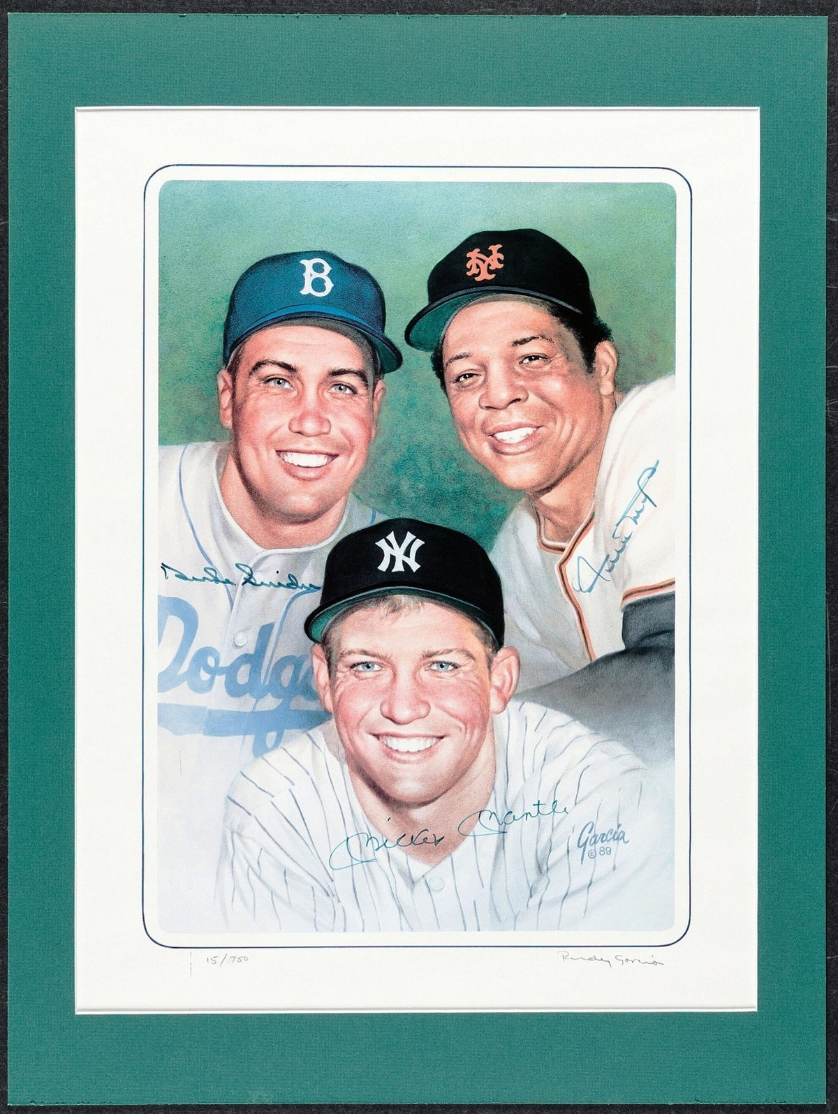 Mickey Mantle Willie Mays Duke Snider Signed Auto /750 Rudy Garcia Photo GRAD0